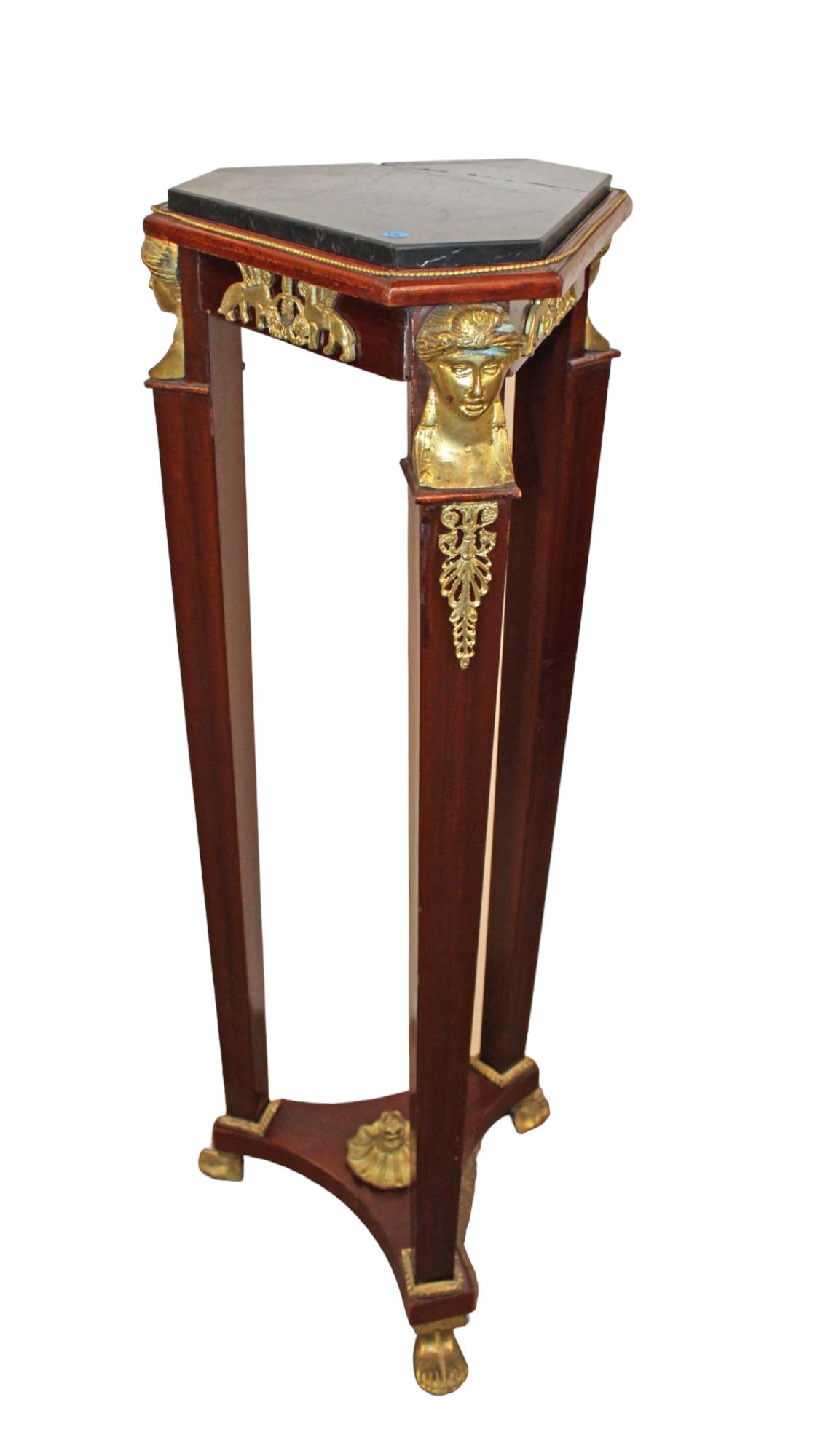 French style mahogany base marble top pedestal (1 of 8)