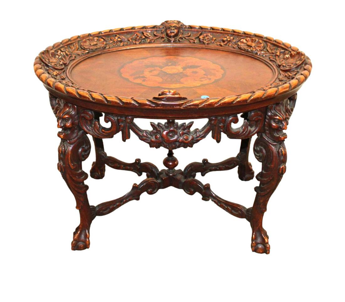 Nice antique walnut with inlay lion head server table (1 of 6)