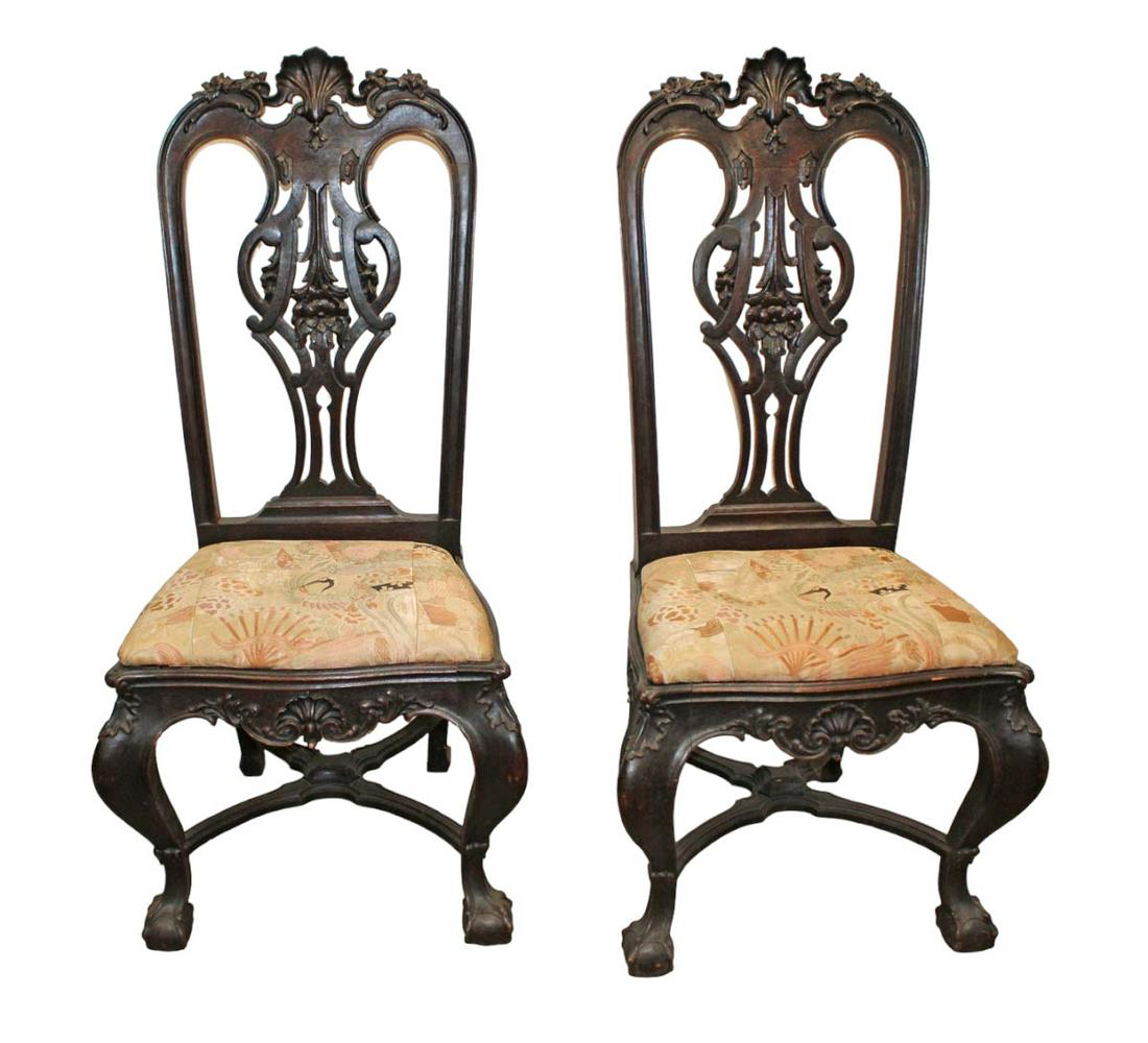 Pair of antique highly carved high back solid mahogany arm chairs with ball and claw feet (1 of 6)