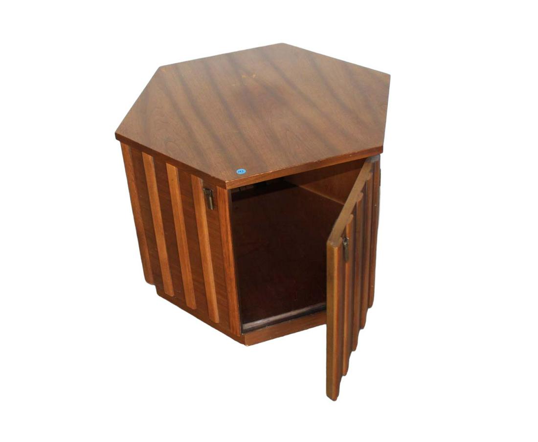 Mid century octagon shape walnut lamp table with finish issues (1 of 2)
