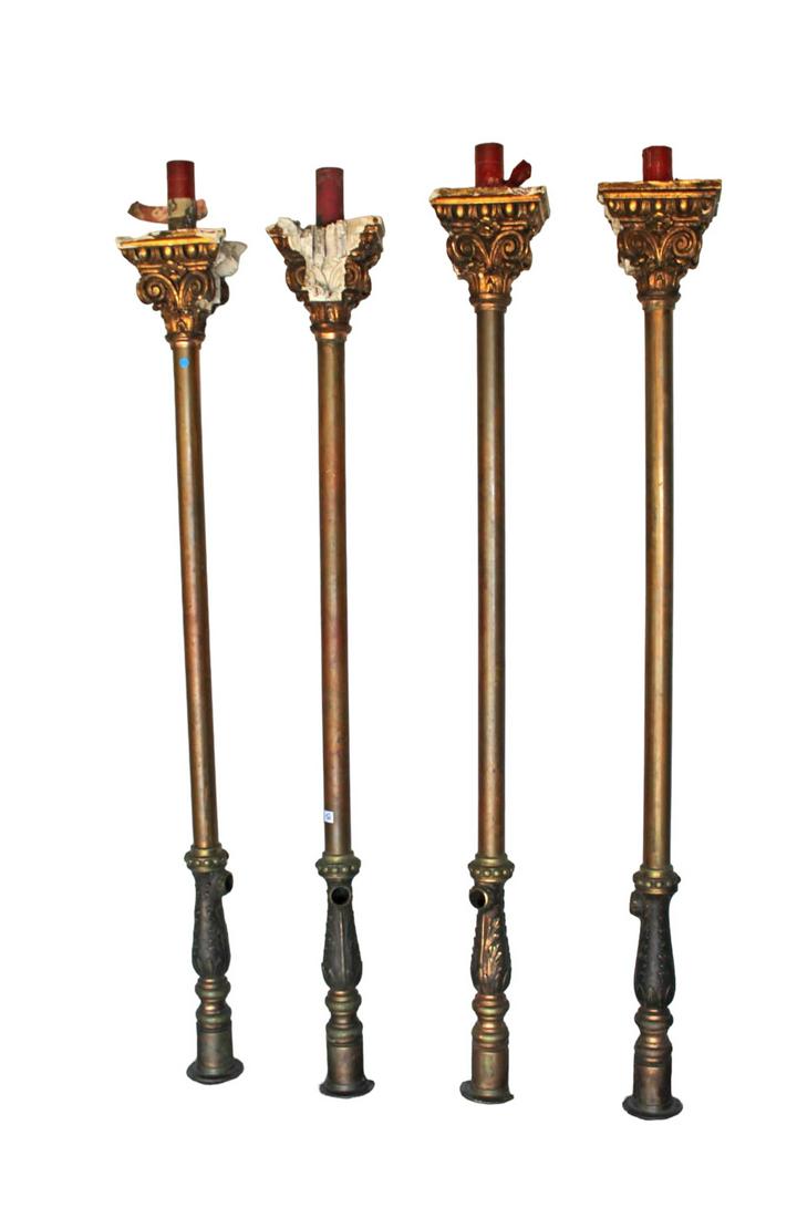 Set of 4 antique bronze and brass decorator poles (1 of 5)
