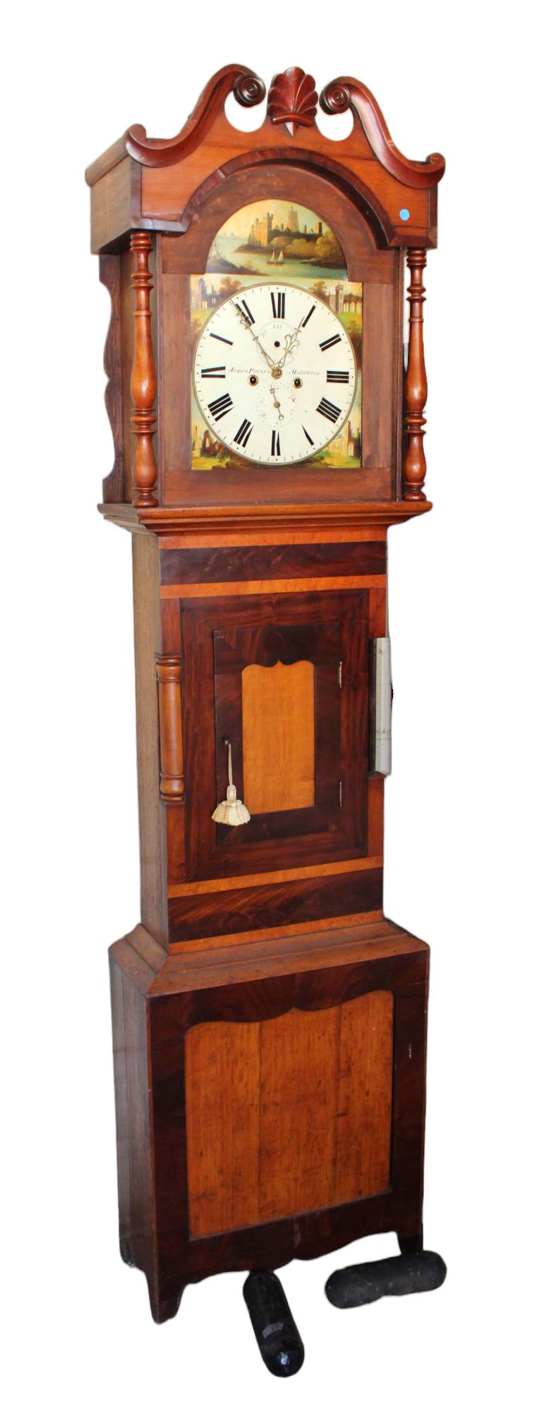 Antique mahogany and Birdseye maple tall case grandfather clock (1 of 12)