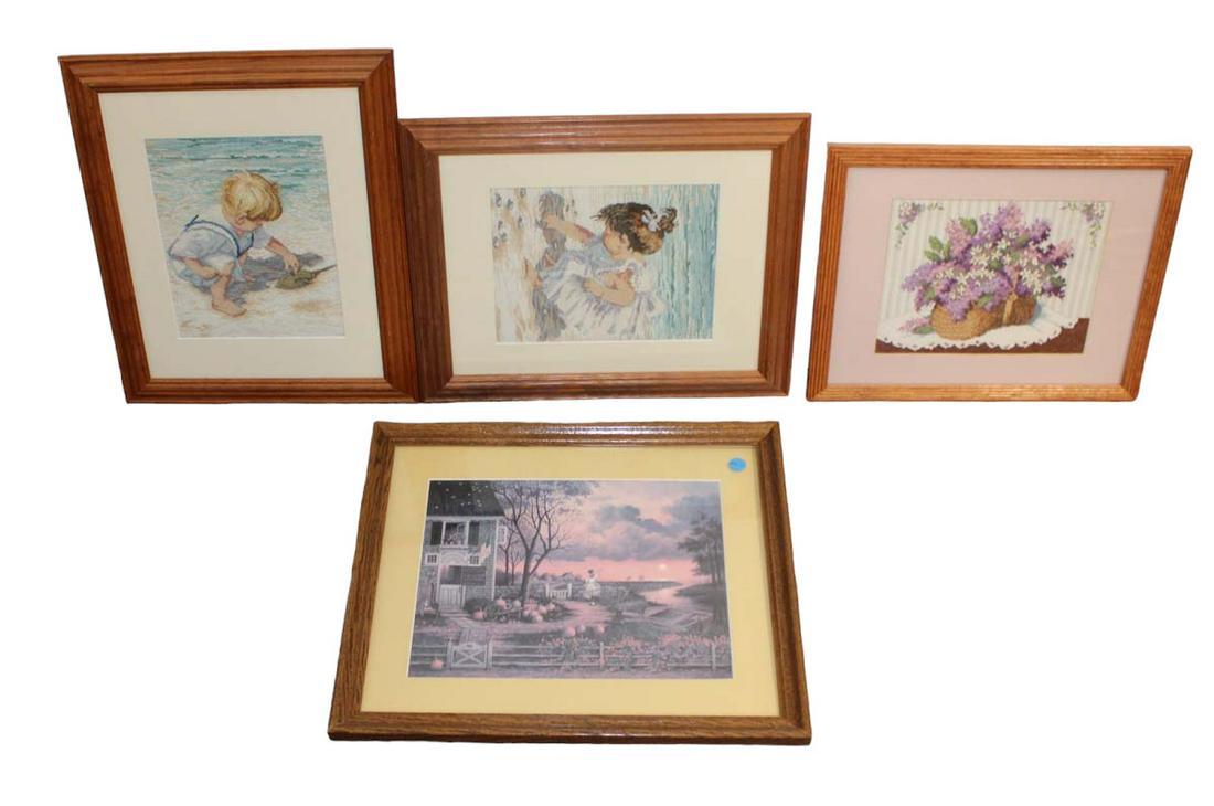 (4) pieces of artwork including (3) needlepoint styles (1 of 6)