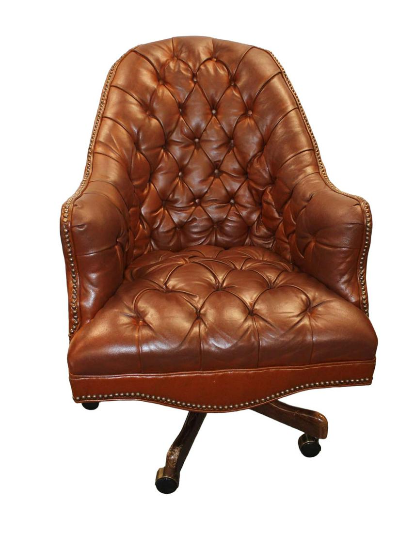 Industrial tacked button tuft leather swivel lounge/office chair (1 of 5)