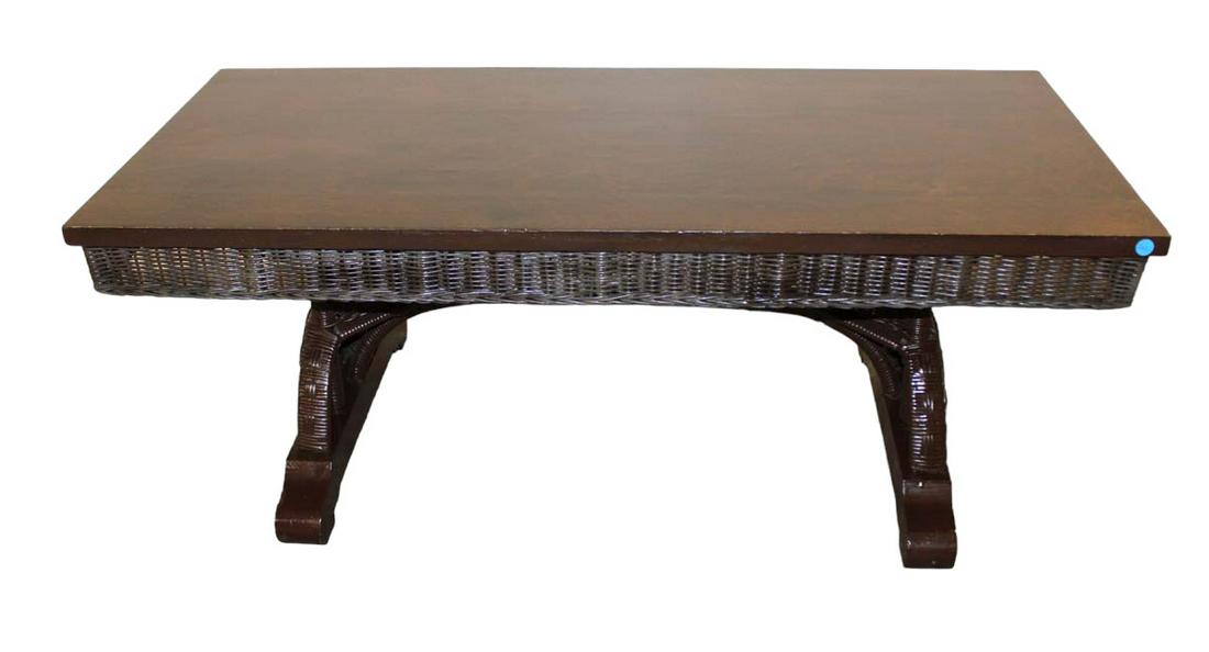 Semi antique wicker and oak coffee table w/quarter sawn top (1 of 5)