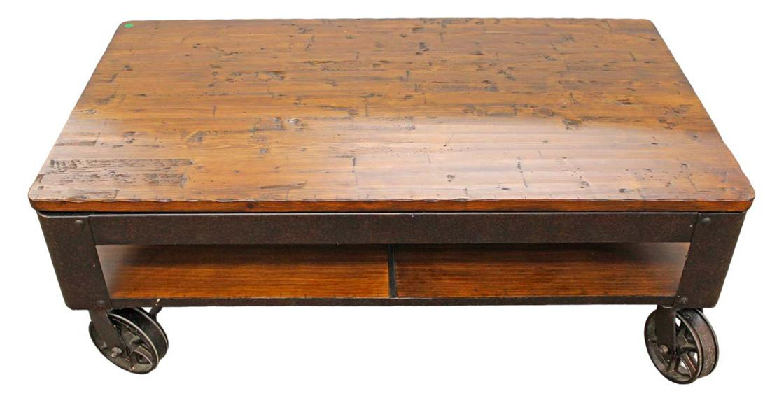 Cool industrial cart style base lift top coffee table on wheels (1 of 5)