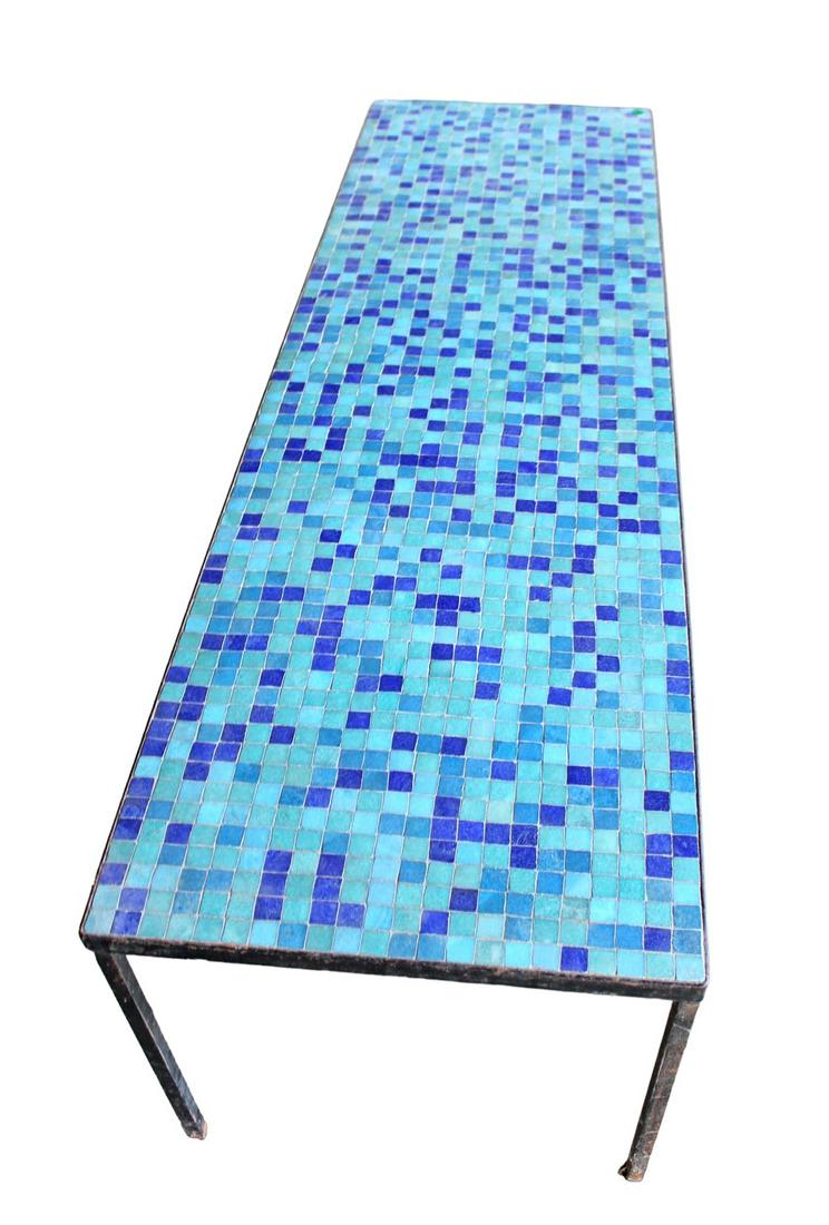 Mid century mosaic tile table top on iron base coffee table (1 of 3)