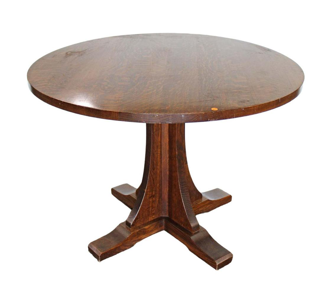 Stickley mission oak breakfast table 42" diameter round, original finish (1 of 6)