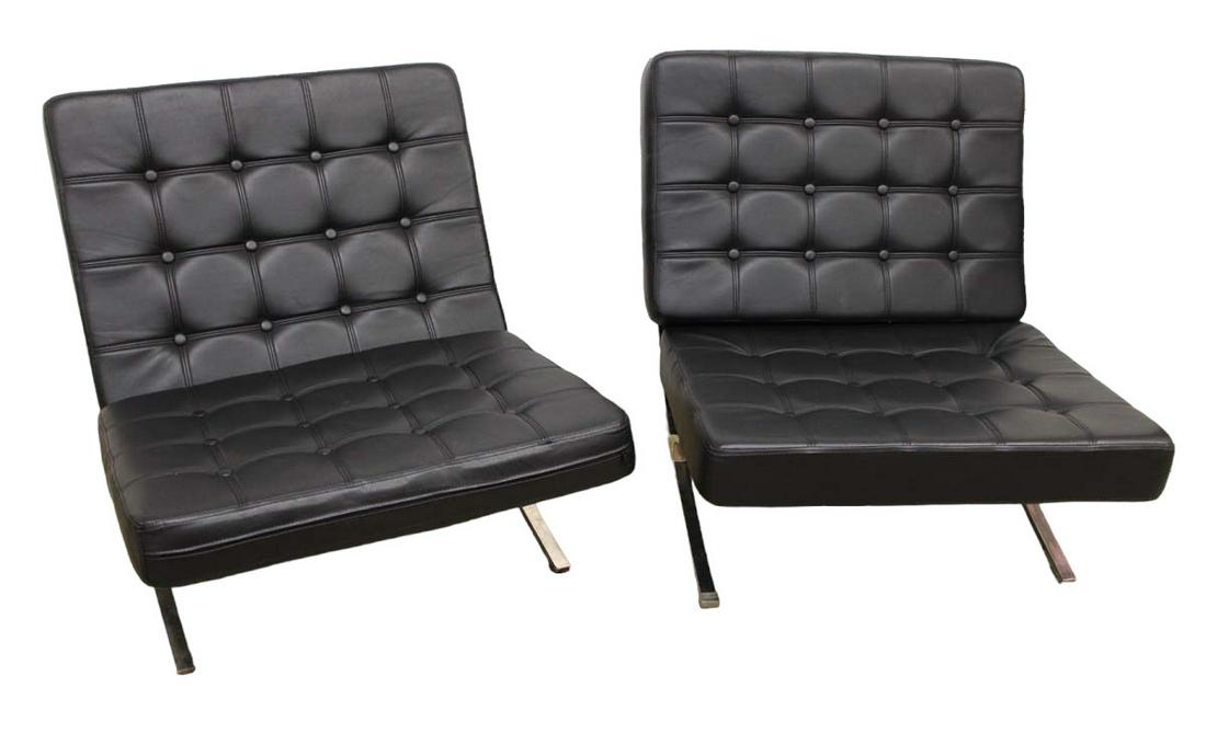 Nice pair of mid century style Barcelona leather like chrome lounge chairs, unmarked, good condition (1 of 4)