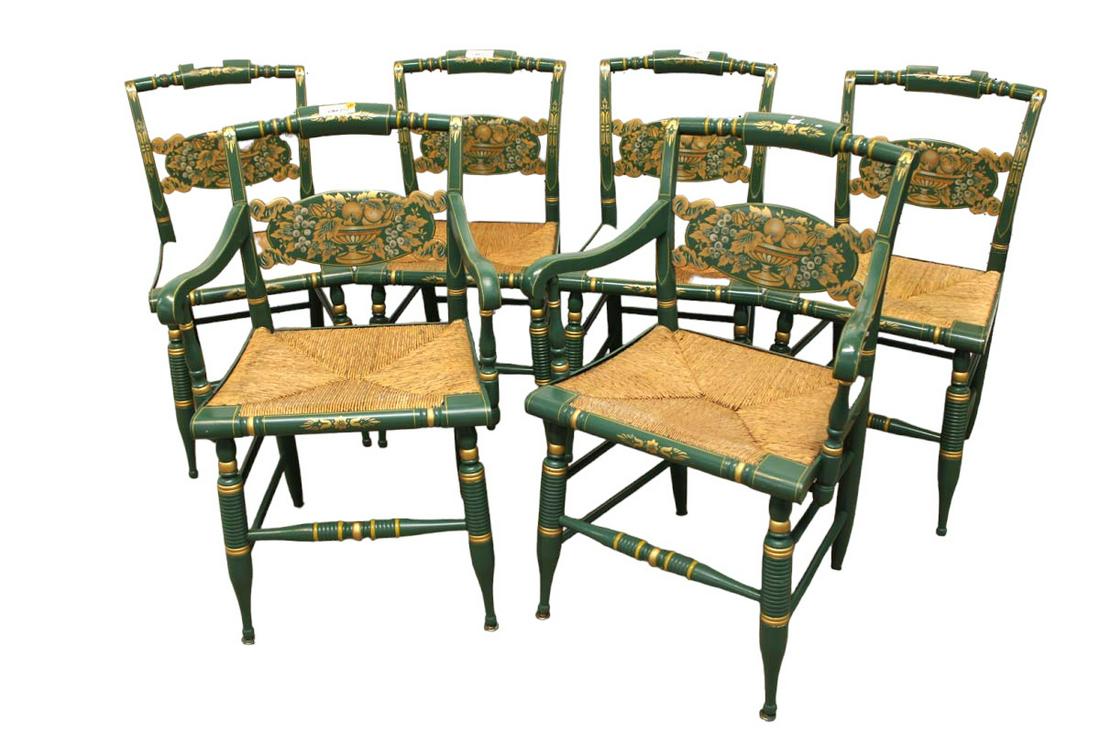 6 Hitchcock stenciled rush bottom country dining chairs (1 of 5)