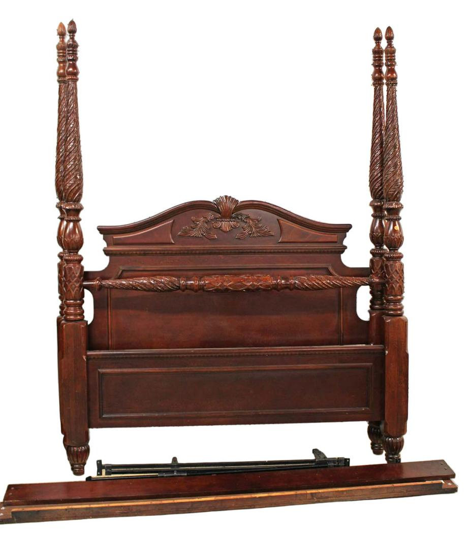 Mahogany fancy 4 poster queen size bed with rails, carved (1 of 4)