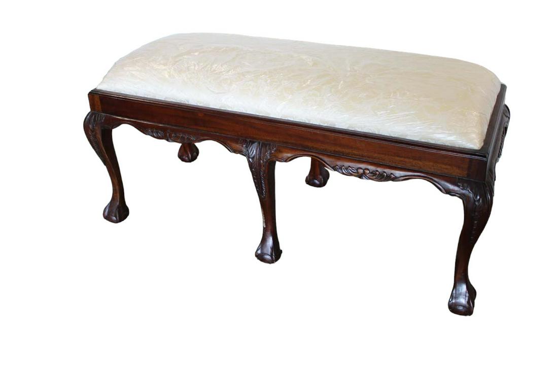 Solid mahogany 6 legged upholstered window bench (1 of 4)