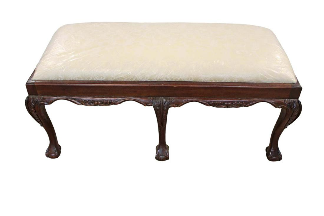 Solid mahogany 6 leg upholstered window bench, upholstery is in good condition with original plastic (1 of 4)