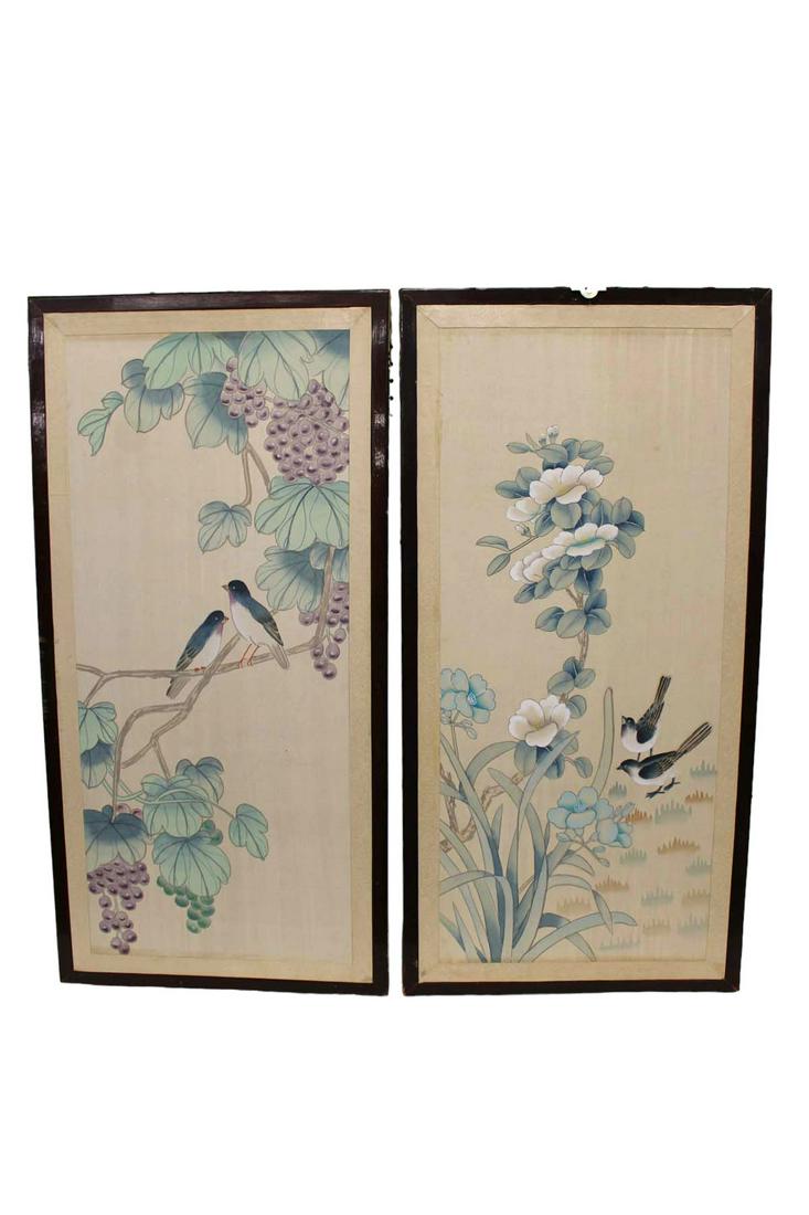 2 Asian mahogany framed hanging artworks, original found condition, original frame (1 of 2)
