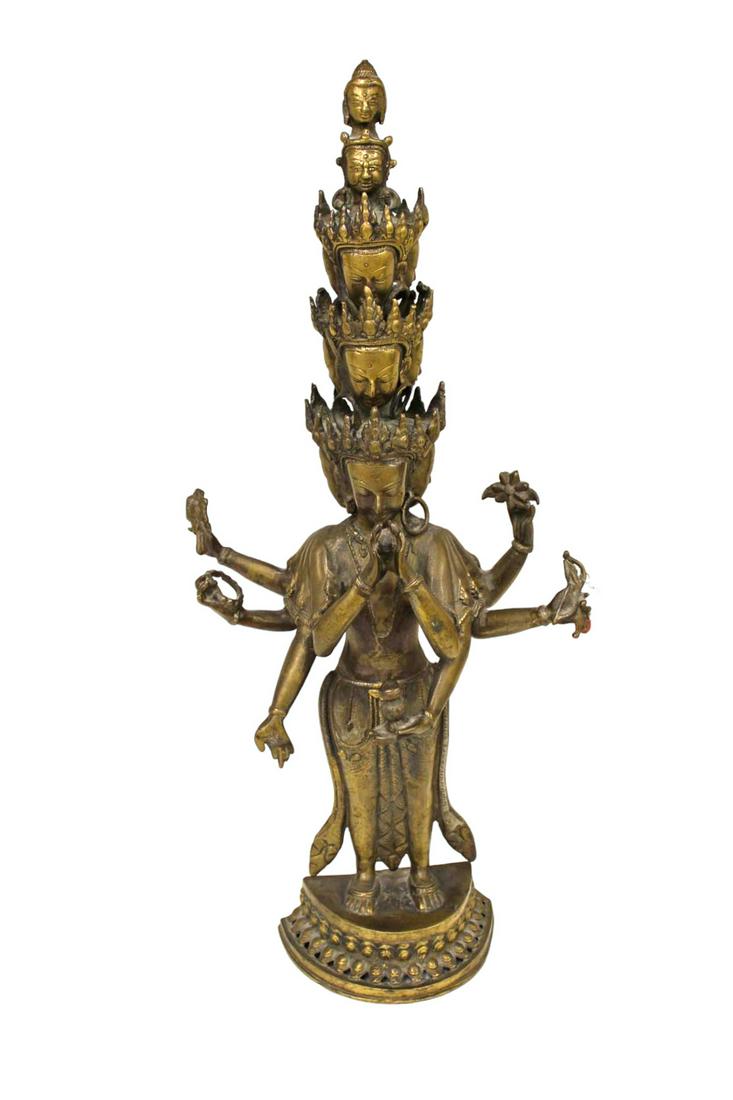 Asian 11 headed Bodhisattva Avalokiteshvara bronze statue: believed to be 19th to Early 20th (1 of 5)