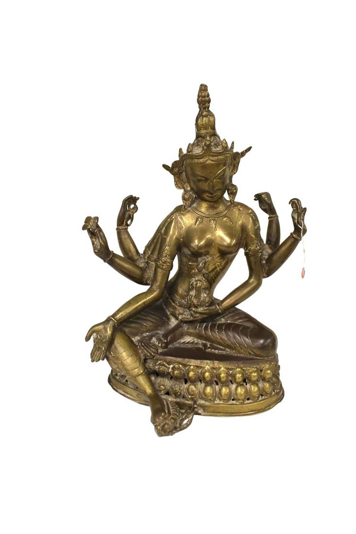 Asian bronze Chinese Tibet 6 armed Buddha: believed to be 19th to Early 20th Century, South to South (1 of 5)