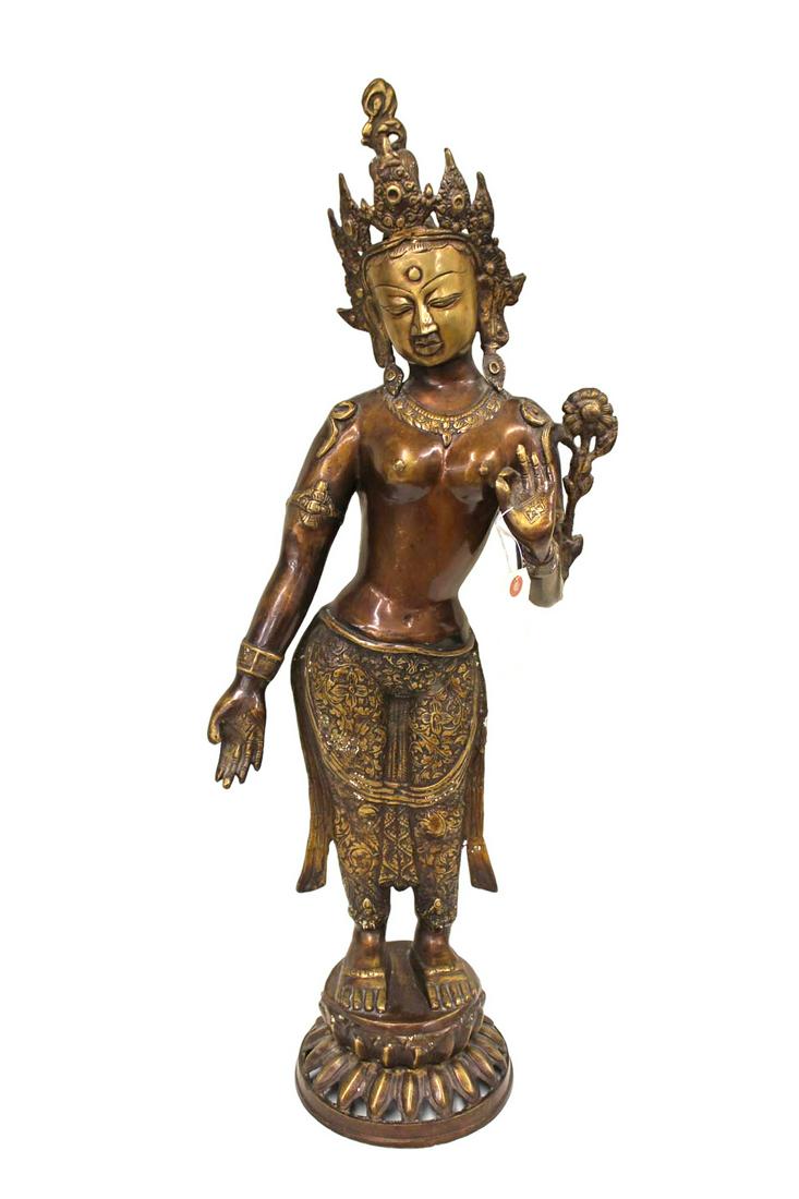 Asian large bronze Nepalese Buddnast: believed to be 19th to Early 20th Century, South to South East: Believed to be 19th to Early 20th Century, South to South East Asia large bronze Nepalese Buddnast, 10"w x 6"d x 31"h