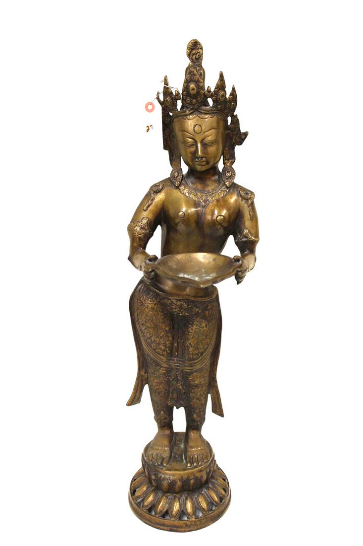 Large Asian bronze Nepalese Buddnast with oil lamp: believed to be 19th to Early 20th Century, South (1 of 5)