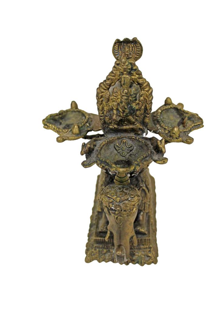 Asian bronze Elephant Ganesh Snake Design candle holder / oil lamp: believed to be 19th to Early (1 of 5)