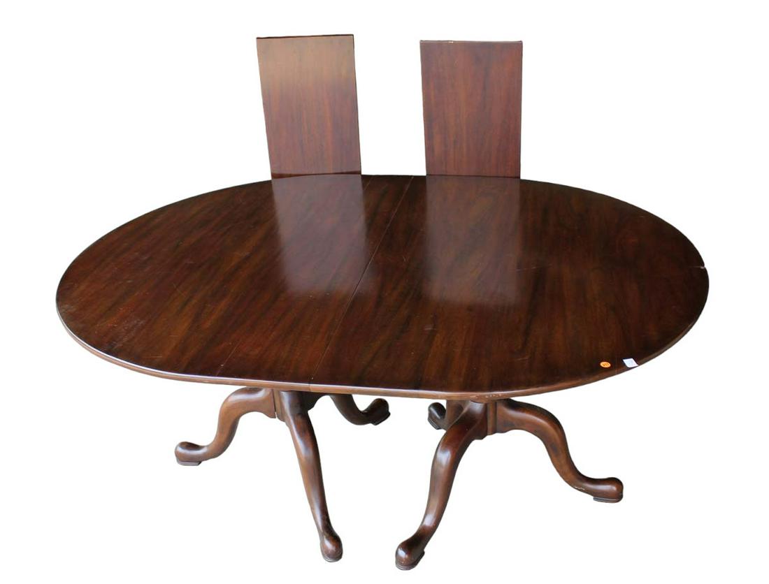 Henkel Harris oval dining room table, solid mahogany, double pedestal, (2) 12" leaves (1 of 4)