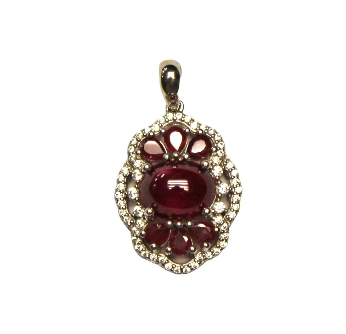 Pendant 4.4ct mozambique ruby and .5ct white sapphire sterling pendant, 1"l (1 of 3)