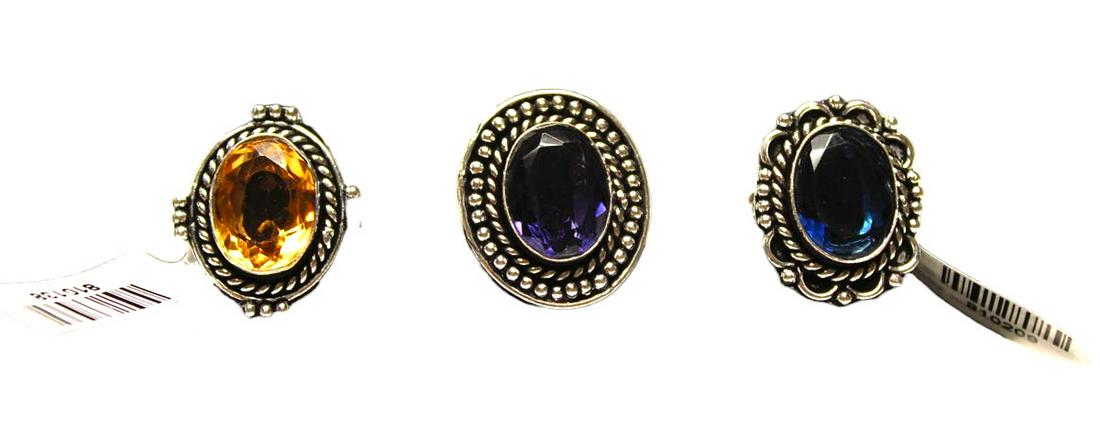 (3) German silver rings, tanzanite size 6, amethyst size 8, citrine size 7 (1 of 3)