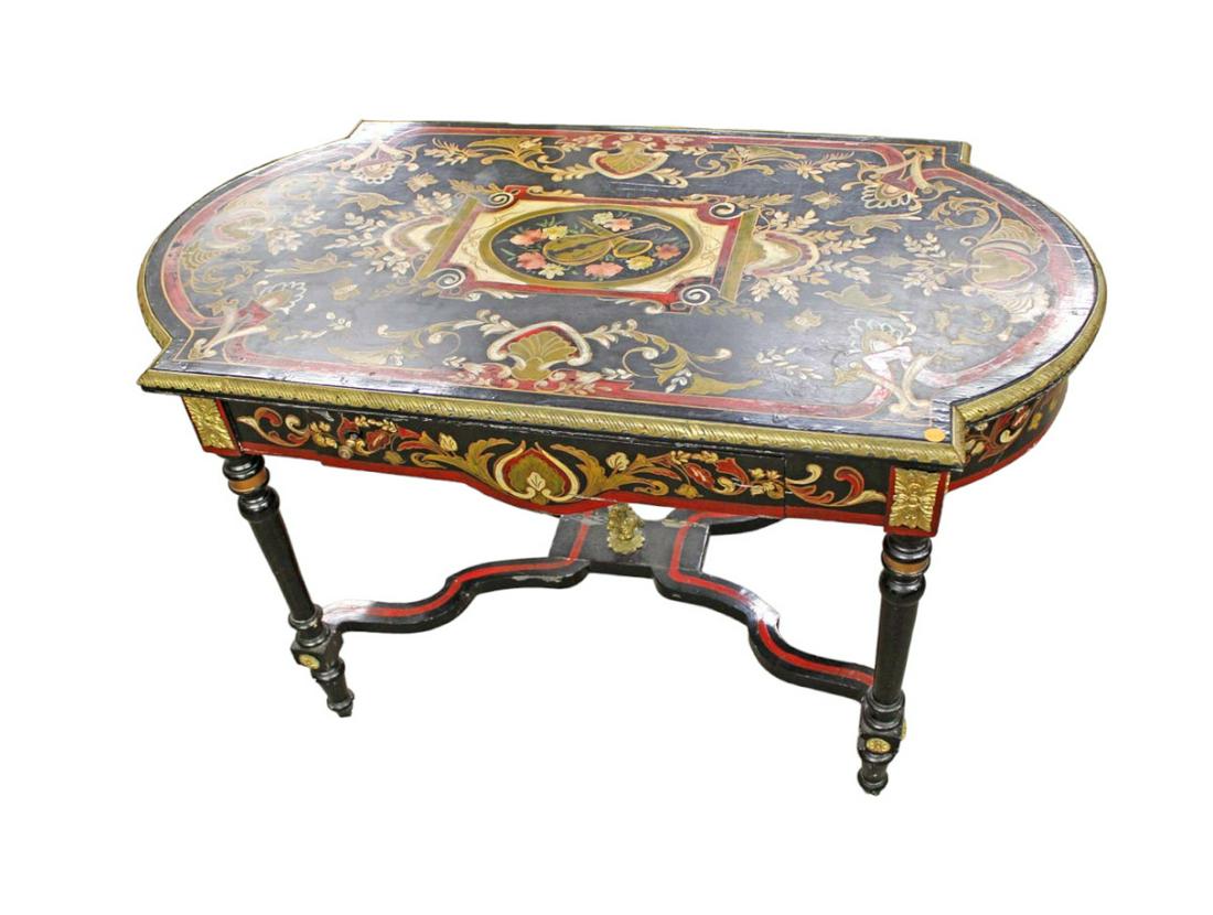 French style paint decorated parlor table, bronze wrap & decorations,  1 drawer (1 of 6)