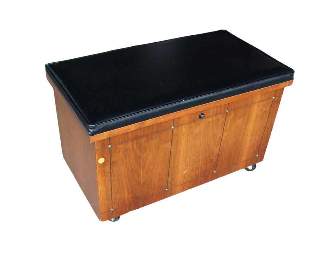 Mid Century Lane album chest, walnut, lift top, padded, original upholstery and finish (1 of 4)