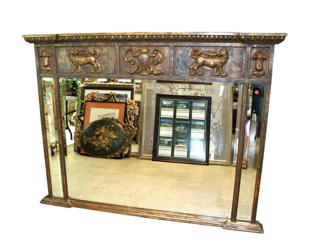 LaBarge mirror, made in Italy, beveled decorator hanging wall mirror with lion and shield (1 of 8)