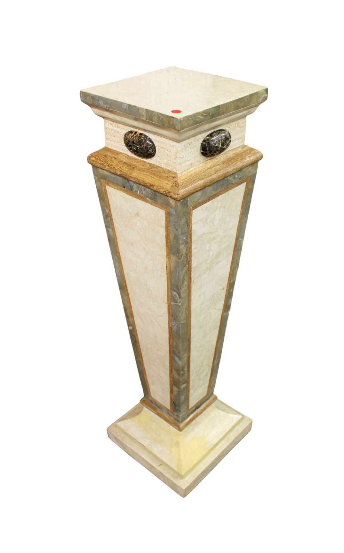 Quad color Italian pedestal in travertine style stone, decorator (1 of 3)
