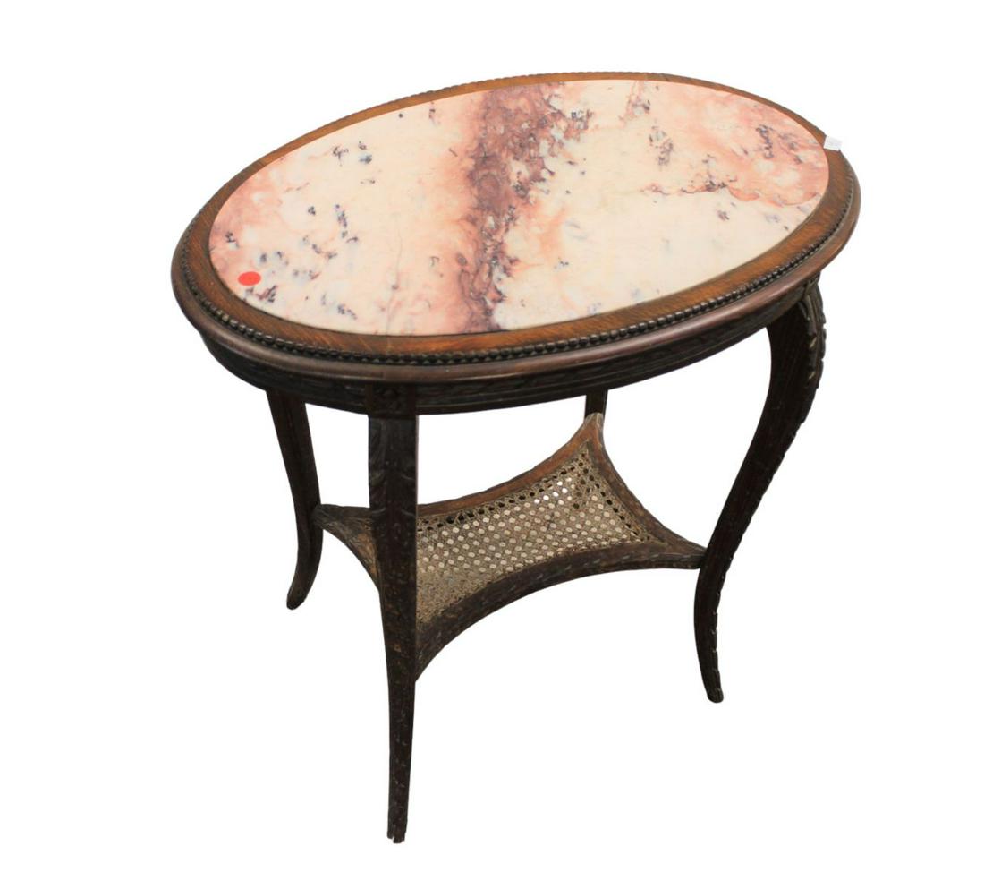 Antique French oval marble top lamp table in oak frame (1 of 4)