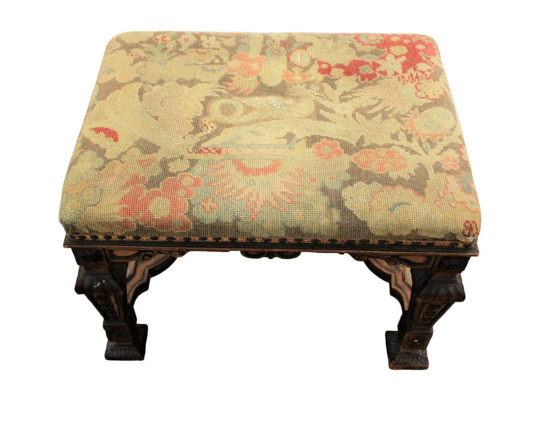 Antique highly carved needlepoint bench (1 of 3)