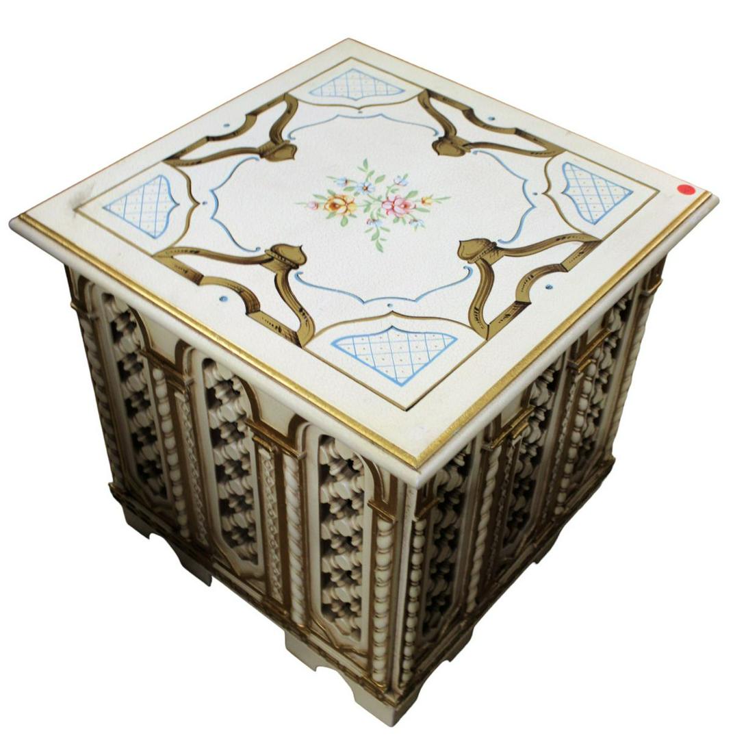 Nice Morocco Asian design square lamp table, paint decorated, pierce carved (1 of 4)