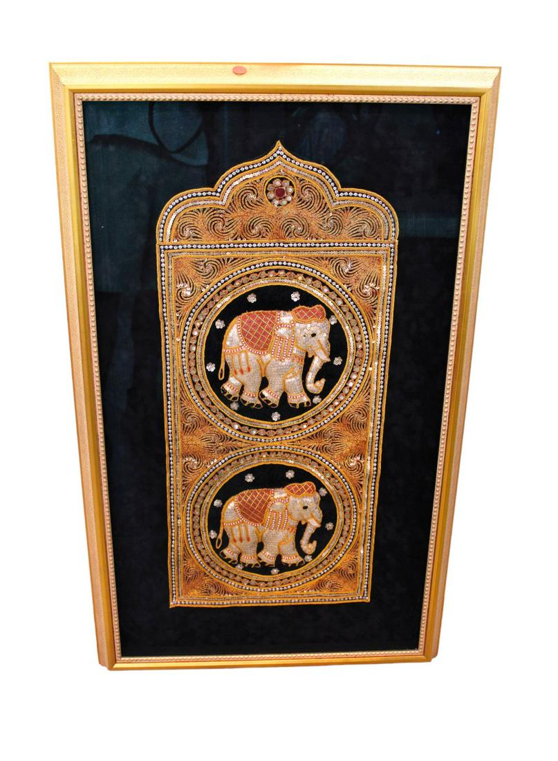Asian elephant artwork, framed, 24"w x 40"w (1 of 2)