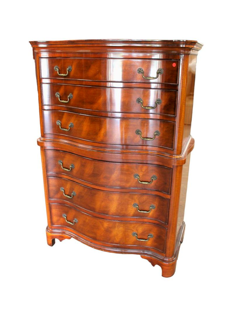 Vintage high chest, mahogany serpentine front 6 drawer  in good condition, clean, 39"w x 21"d x 56"h (1 of 5)