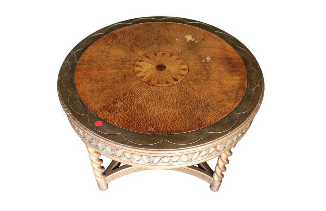 Semi Antique round walnut inlaid cocktail table, 26" dia. X 16"h (1 of 3)