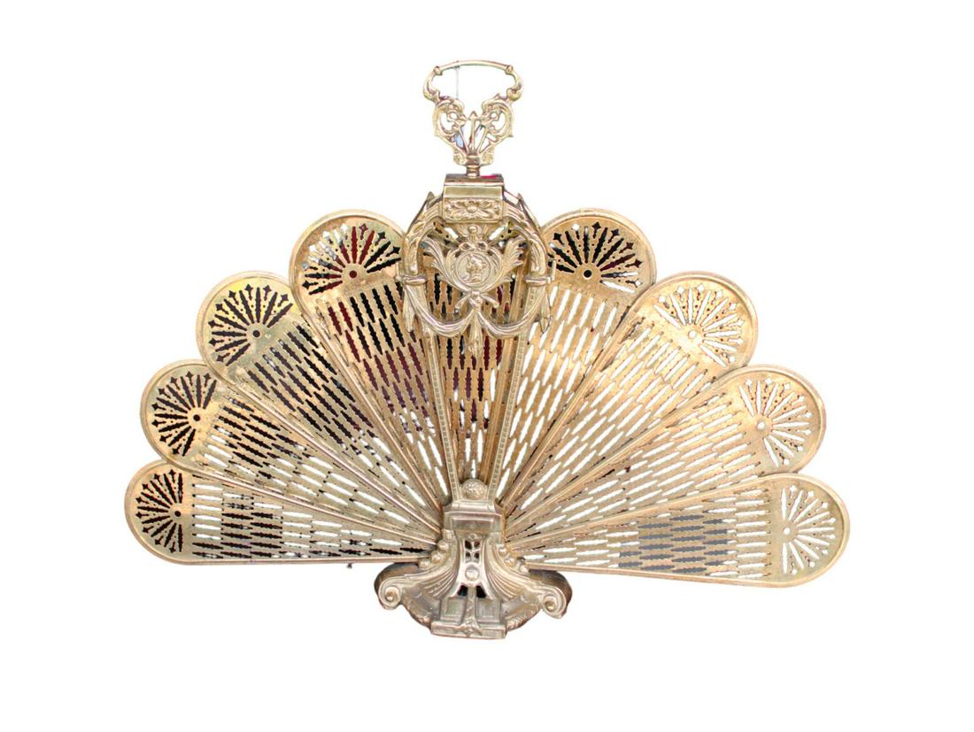 Vintage Brass Fireplace Fan Screen, 29"h X 7" And Opens 38"w Auction