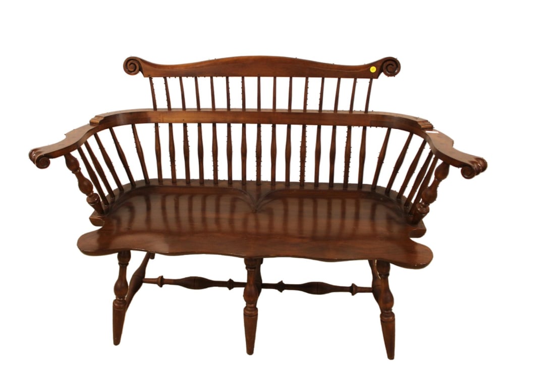 Virginia Craftsman solid cherry windsor comb back double seated bench, in good condition (1 of 5)