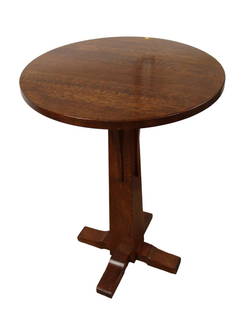 Stickley mission oak 30" round high top pub style table, original finish, in good condition: Stickley mission oak 30" round high top pub style table, original finish, in good condition, structurally sound, 30" diameter x 42"h