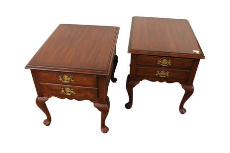 Pair of Henkel Harris solid cherry queen anne 2 drawer lamp tables, in good condition: Pair of Henkel Harris solid cherry queen anne 2 drawer lamp tables, in good condition, structurally sound, 21"w x 26"d x 23"h