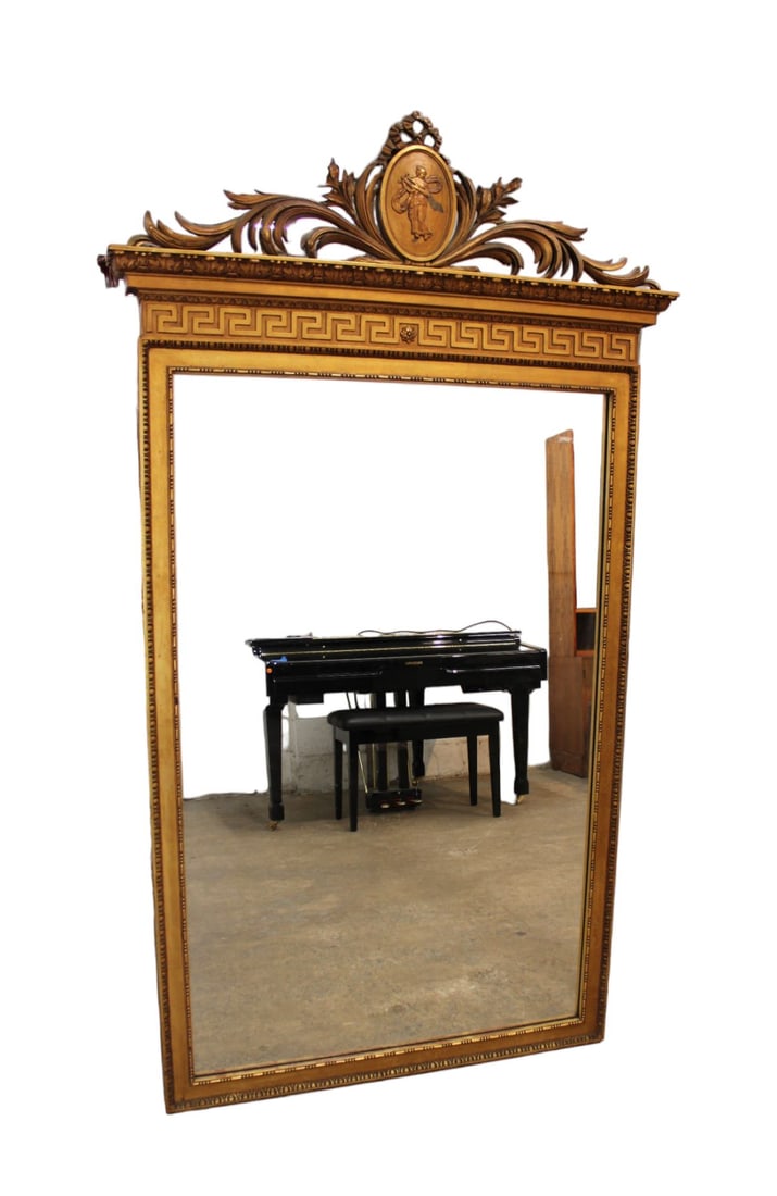 Gold Italian decorator mirror semi antique in the wood frame, original (1 of 3)