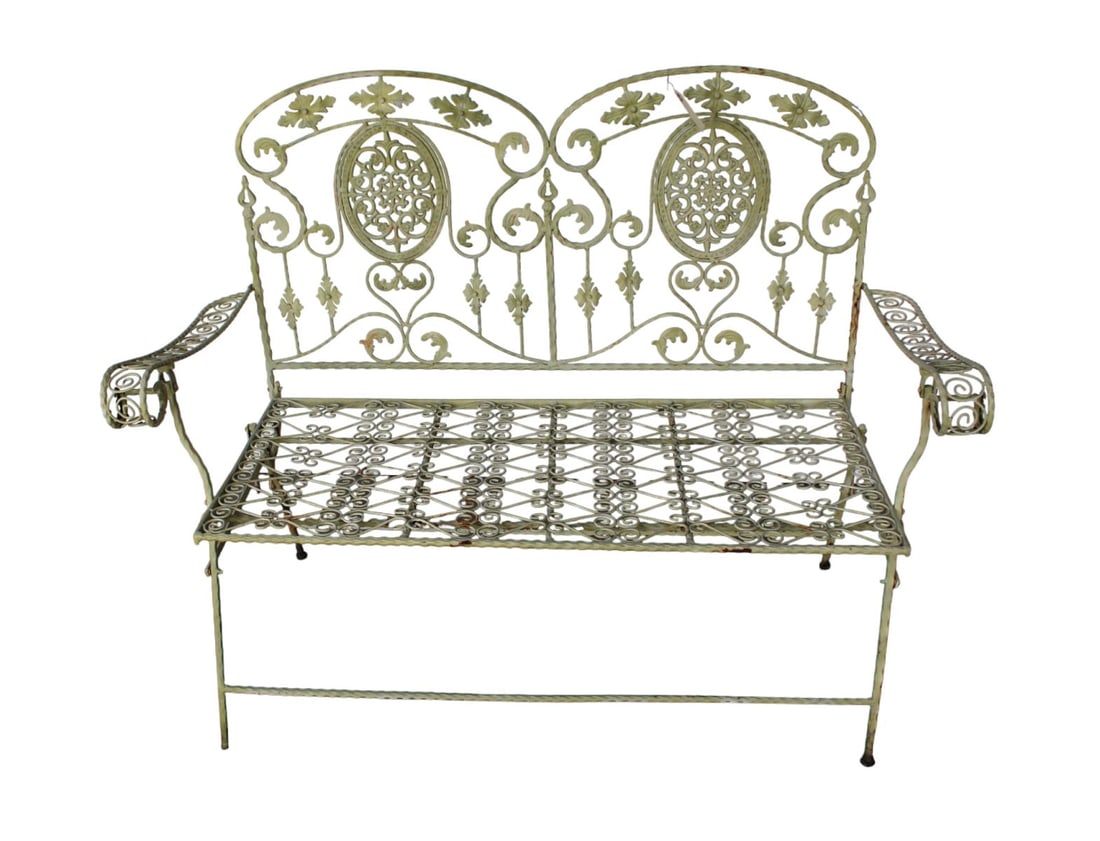 Vintage wire bench, folds up, paint decorated (1 of 4)
