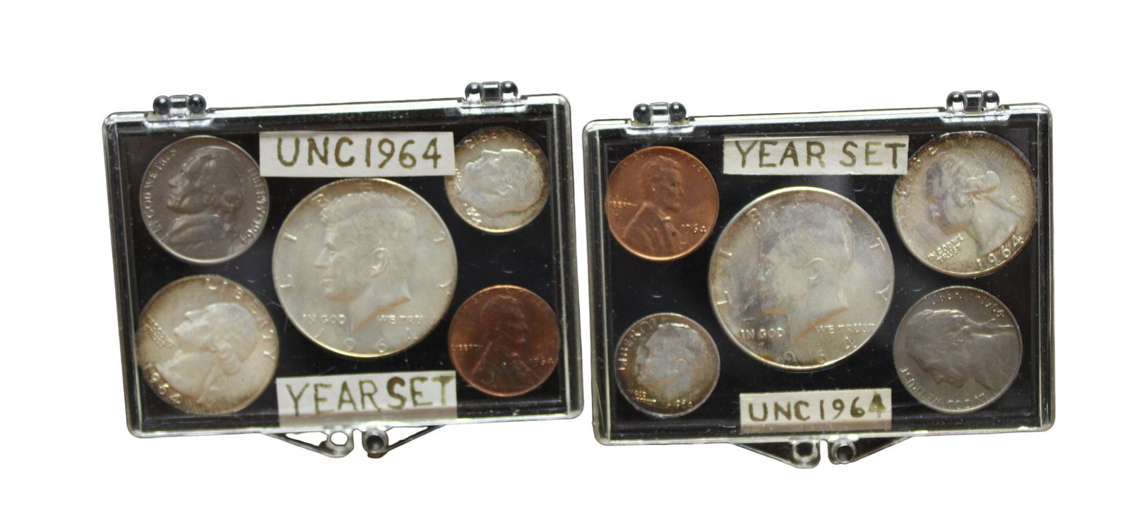 2 US 1964 silver Kennedy half dollar year sets, uncirculated (1 of 3)