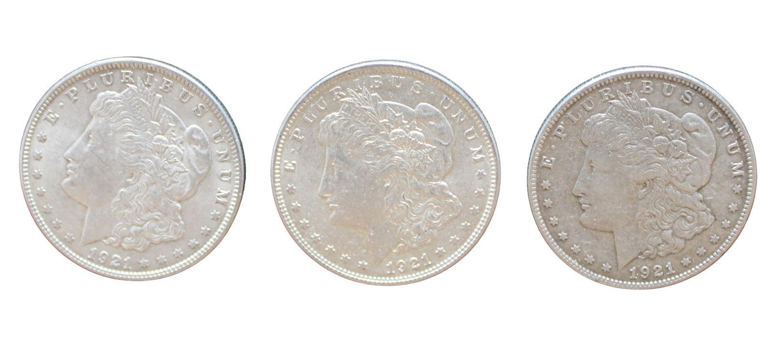 3 US Morgan silver dollars 1921 (1 of 3)