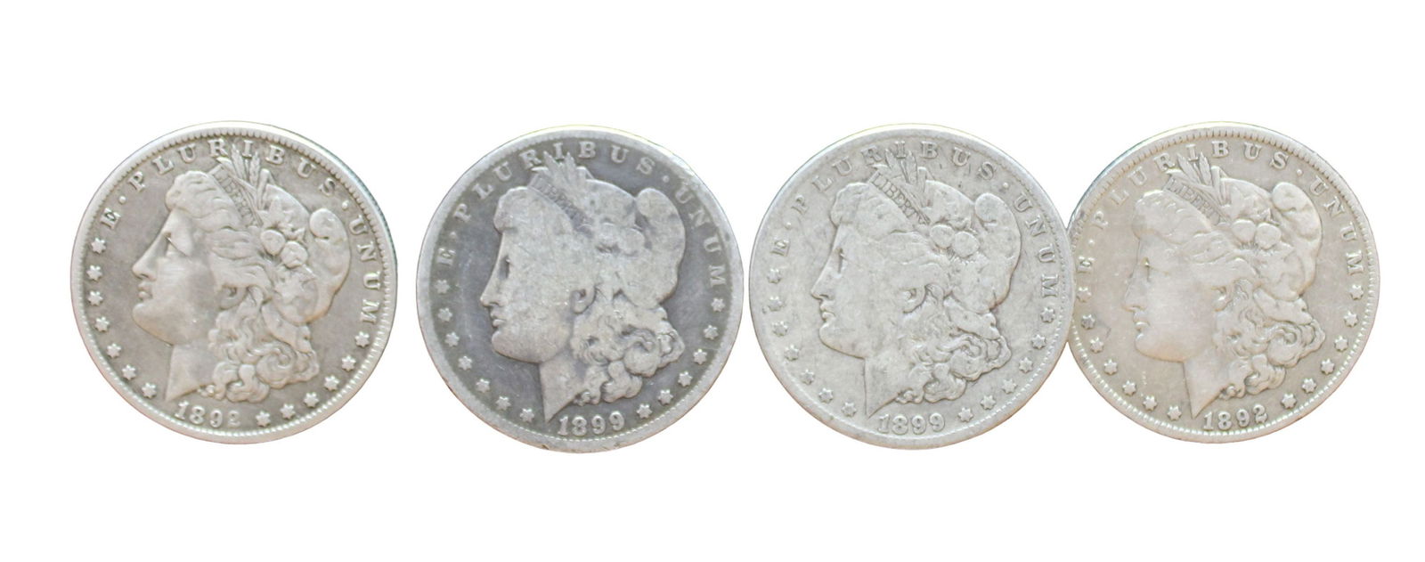 4 US Morgan silver dollars 1892-O, 1899-O, 1892, 1899 (1 of 3)
