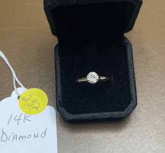 14k vintage solitaire ring .50ct yellow gold and diamond, size 8.5: 14k vintage solitaire .50ct ring yellow gold and diamond, size 8.5