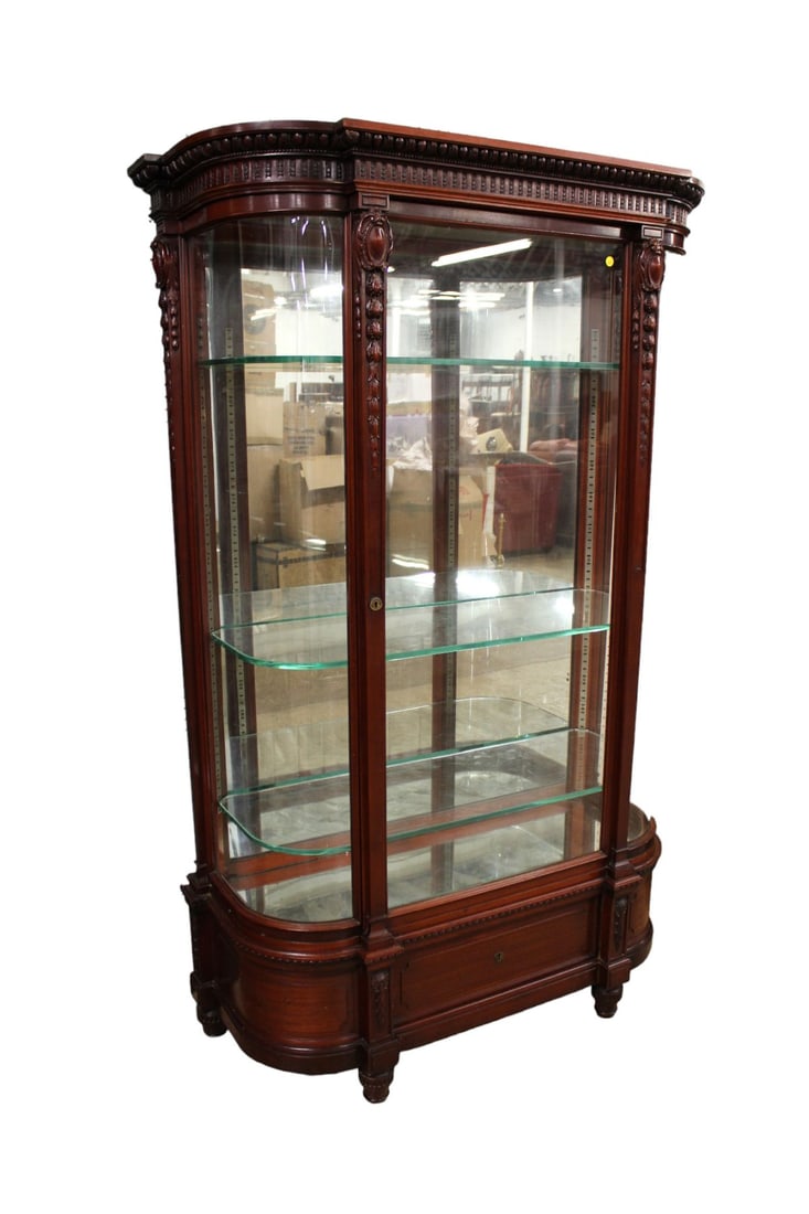 One of a rare pair of antique mahogany curved glass china cabinets, right hinged (match 260A lot) (1 of 10)