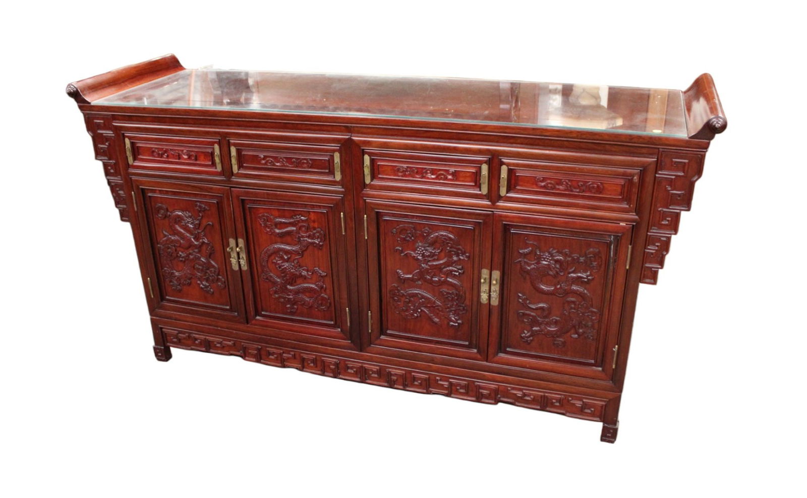 Asian hardwood 4 part buffet with custom glass top (1 of 7)