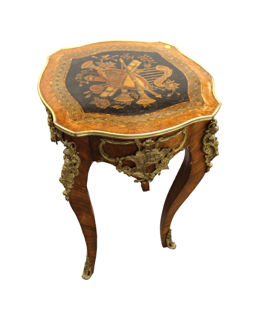 French style inlaid lamp table with heavily applied bronze (1 of 5)