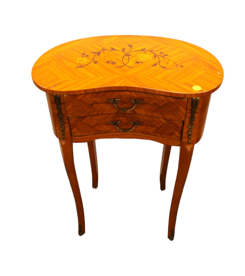 French style kidney shaped table, inlaid, 2 drawer, nice size (1 of 4)